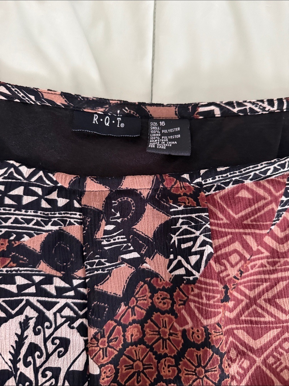 R.Q.T Boho Patchwork A-Line Skirt Brown Pink Tribal Floral Print - Picture 3 of 4